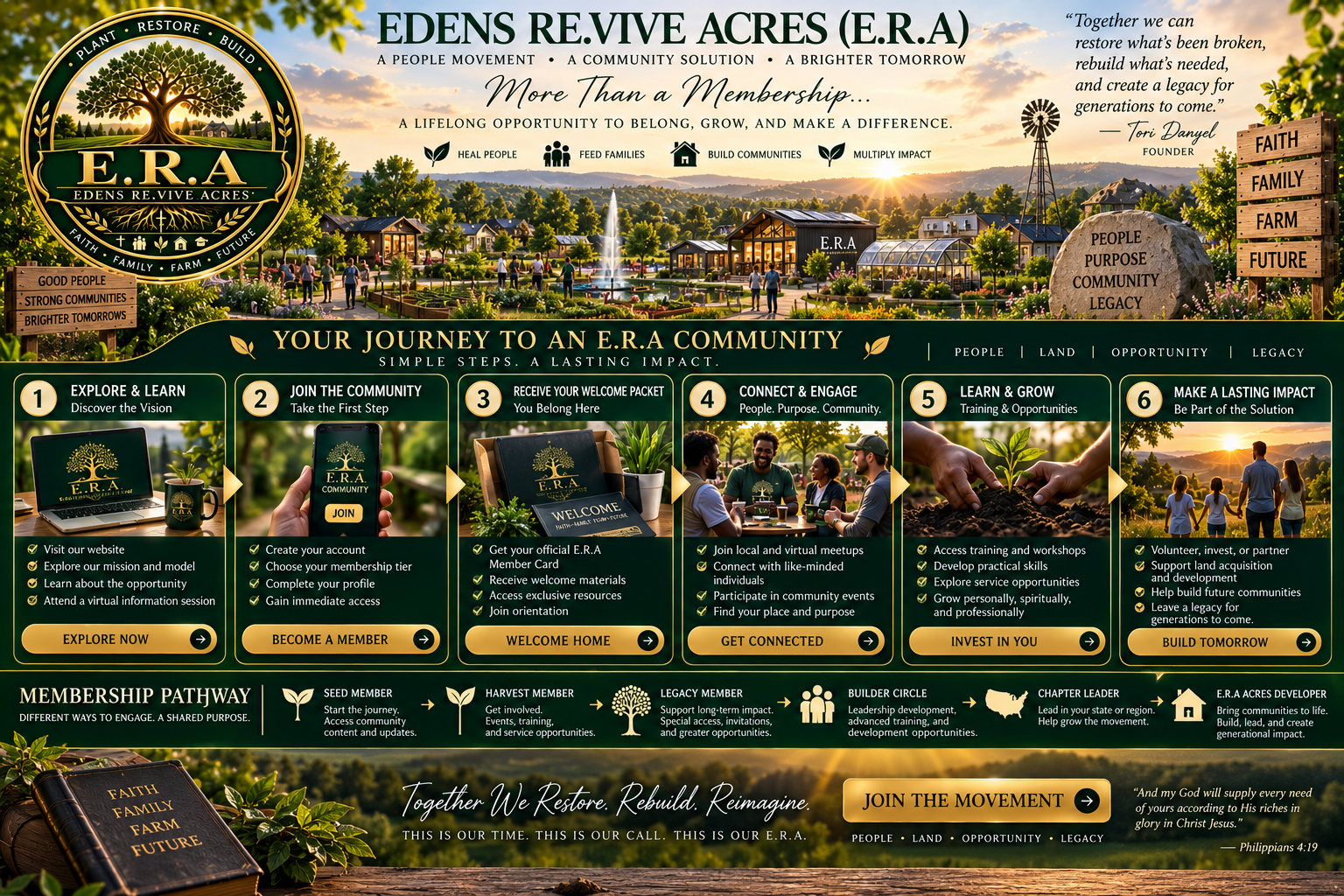 More than a membership — your journey to an E.R.A. community, from Seed Member to E.R.A. Acres Developer